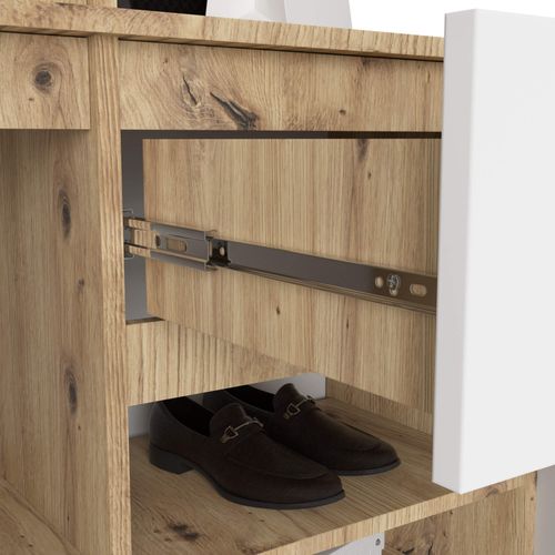Ensemble De Meubles D'entrée Entro Chêne Artisan, Blanc Avec Armoire Et Miroir 95x35x183 Cm