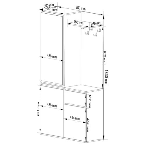 Ensemble De Meubles D'entrée Entro Chêne Artisan, Blanc Avec Armoire Et Miroir 95x35x183 Cm