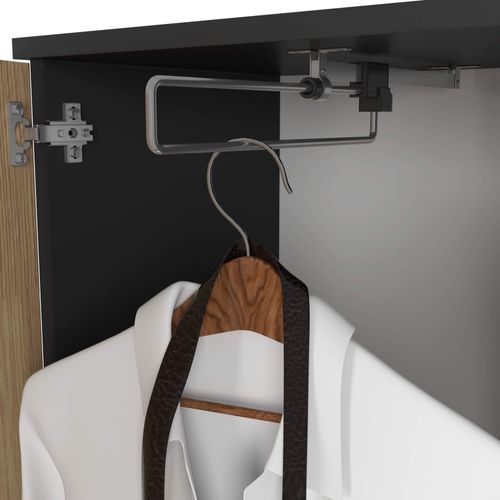 Ensemble De Meubles D'entrée Entro Noir, Chêne Artisan Avec Armoire Et Miroir 95x35x183 Cm