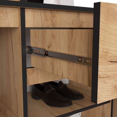 Ensemble De Meubles D'entrée Entro Chêne Craft Avec Armoire Et Miroir 95x35x183 Cm