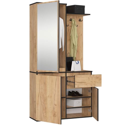 Ensemble De Meubles D'entrée Entro Chêne Craft Avec Armoire Et Miroir 95x35x183 Cm