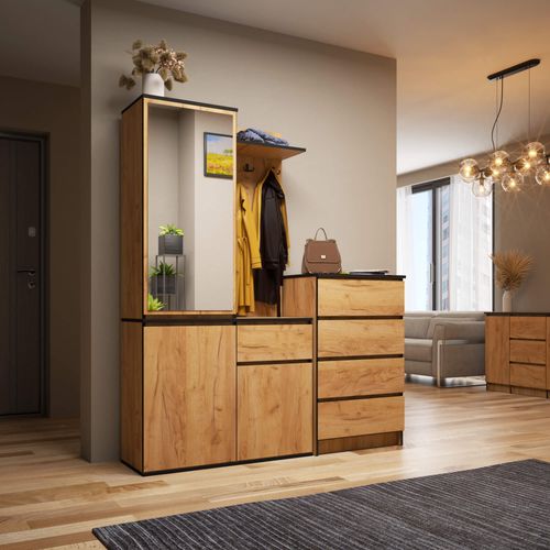 Ensemble De Meubles D'entrée Entro Chêne Craft Avec Armoire Et Miroir 95x35x183 Cm