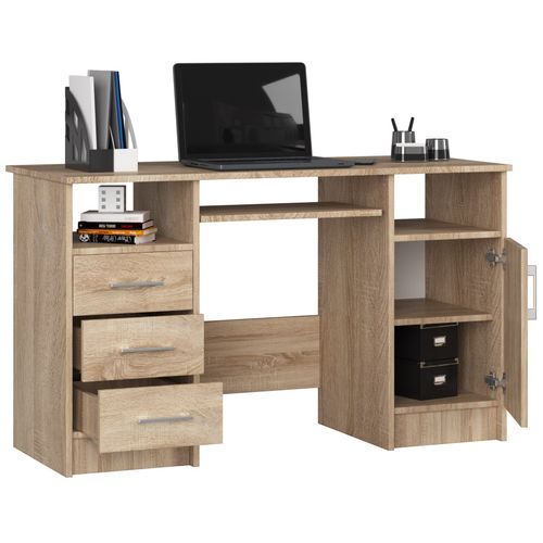 Bureau D'ordinateur Akord Ana Chêne Sonoma 124 Cm 1 Porte 3 Tiroirs Façade Chêne Sonoma