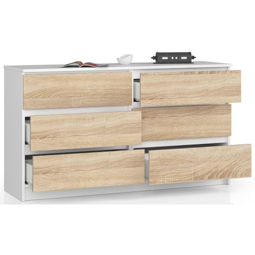 Akord Commode 6 Tiroirs Blanc/chêne Sonoma 138x40x77