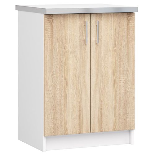 Meuble De Cuisine Bas S60 Lima Modulable Blanc 60 Cm 2 Portes Façade Chêne Sonoma 2 Étagères