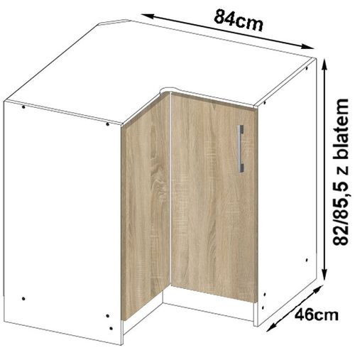 Meuble De Cuisine Bas S90 D'angle Lima Modul. Blanc 84 Cm 2 Portes Façade Chêne Sonoma 2 Étagères
