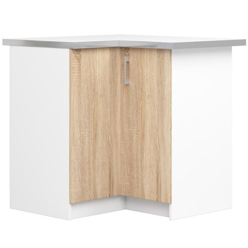 Meuble De Cuisine Bas S90 D'angle Lima Modul. Blanc 84 Cm 2 Portes Façade Chêne Sonoma 2 Étagères