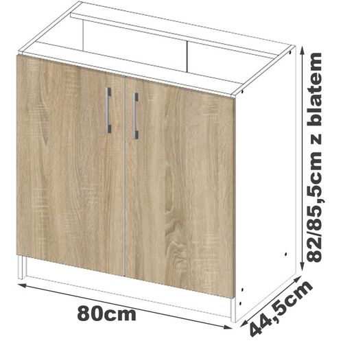 Meuble De Cuisine Bas S80 Lima Modulable Blanc 80 Cm 2 Portes Façade Chêne Sonoma 2 Étagères