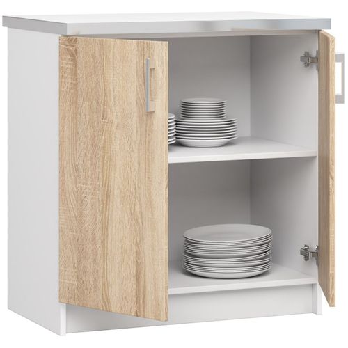 Meuble De Cuisine Bas S80 Lima Modulable Blanc 80 Cm 2 Portes Façade Chêne Sonoma 2 Étagères