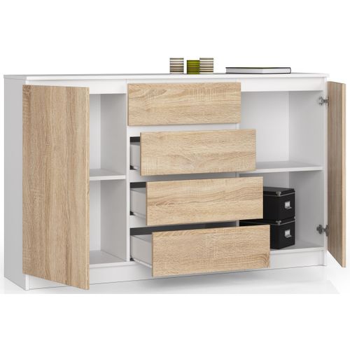 Akord Buffet 2 Portes 4 Tiroirs Blanc/chêne Sonoma 160x40x99
