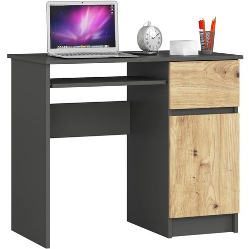 Akord Bureau 1 Tiroir 1 Armoire Piksel Droit Gris Graphite Et Chêne Artisan 90x50x77