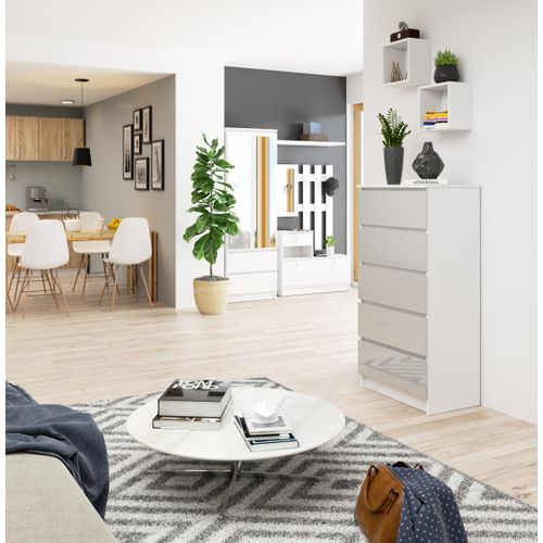 Akord Dressoir 5 Tiroirs Blanc/brillance Métallique 60x40x121