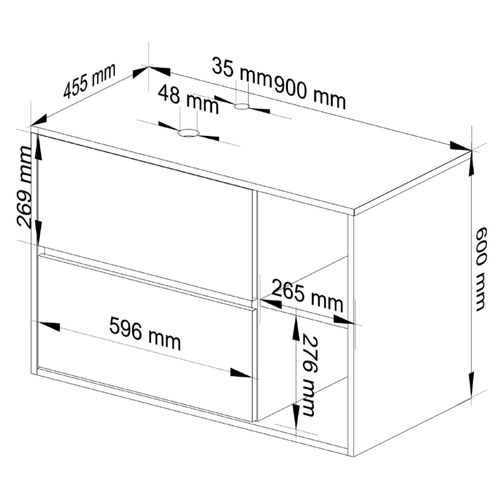 Meuble Avec Vasque à Poser Vami Suspendu Blanche, Gris Graphite 2 Tiroirs 2 Étagères 90x45,5x60 Cm