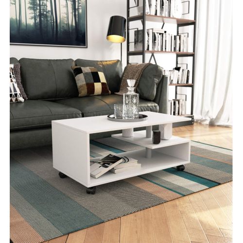 Table à Café Sur Roulettes Vini Blanche 90 Cm Couleur Blanc 90x51x40 Cm
