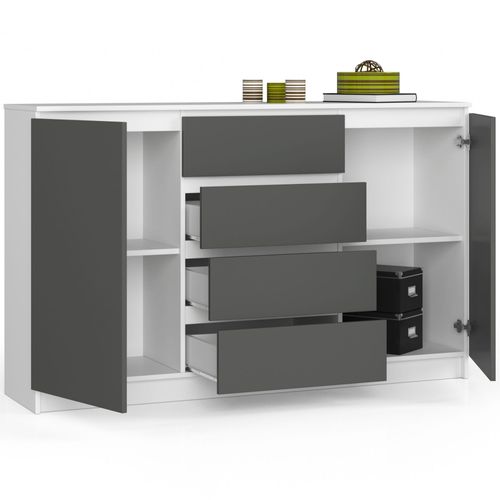 Akord Buffet 2 Portes 4 Tiroirs Blanc/gris Graphite 160x40x99
