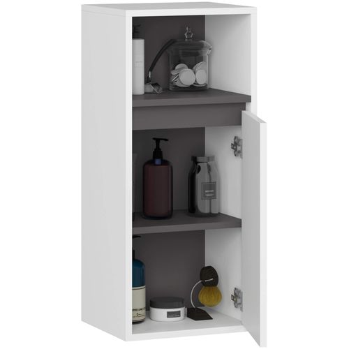 Armoire Salle De Bains Vami Suspendu Blanche, Gris Graphite 35 Cm 1 Porte 3 Étagères 35x30x80 Cm