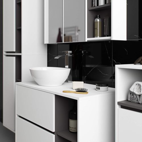 Armoire Salle De Bains Vami Suspendu Blanche, Gris Graphite 35 Cm 1 Porte 3 Étagères 35x30x80 Cm