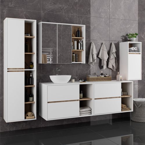 Armoire Salle De Bains Vami Suspendu Blanche, Chêne Sonoma 35 Cm 1 Porte 3 Étagères 35x30x80 Cm