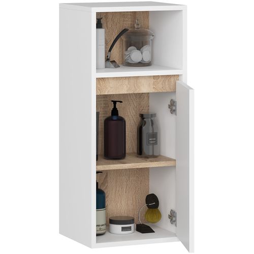 Armoire Salle De Bains Vami Suspendu Blanche, Chêne Sonoma 35 Cm 1 Porte 3 Étagères 35x30x80 Cm