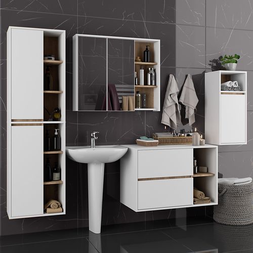 Armoire Salle De Bains Vami Suspendu Blanche, Chêne Sonoma 35 Cm 1 Porte 3 Étagères 35x30x80 Cm