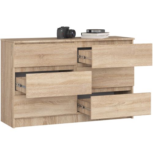 Commode K120 Chêne Sonoma 120 Cm 6 Tiroirs Façade Chêne Sonoma 120x40x77 Cm