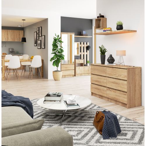 Commode K120 Chêne Sonoma 120 Cm 6 Tiroirs Façade Chêne Sonoma 120x40x77 Cm