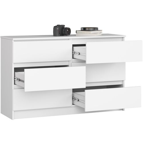 Commode Akord K120 Blanche 120 Cm 6 Tiroirs Façade Blanche 120x40x77 Cm