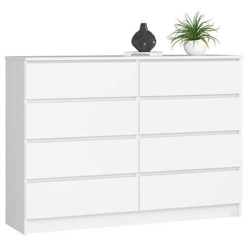 Commode Akord K140 Blanche 138 Cm 8 Tiroirs Façade Blanche 138x40x99 Cm
