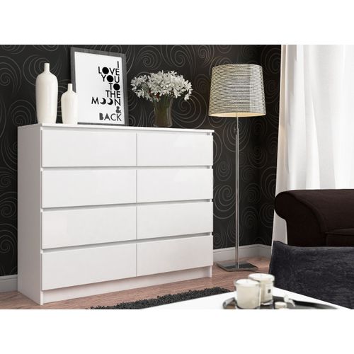 Commode Akord K140 Blanche 138 Cm 8 Tiroirs Façade Blanche 138x40x99 Cm