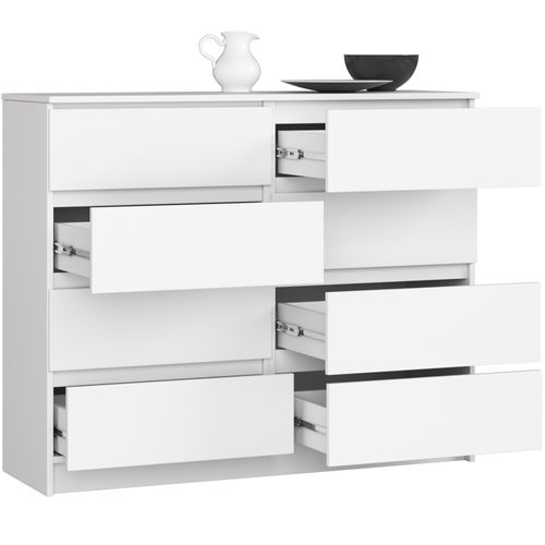 Commode Akord K120 Blanche 120 Cm 8 Tiroirs Façade Blanche 120x40x99 Cm