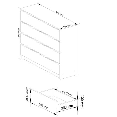 Commode Akord K120 Blanche 120 Cm 8 Tiroirs Façade Blanche 120x40x99 Cm