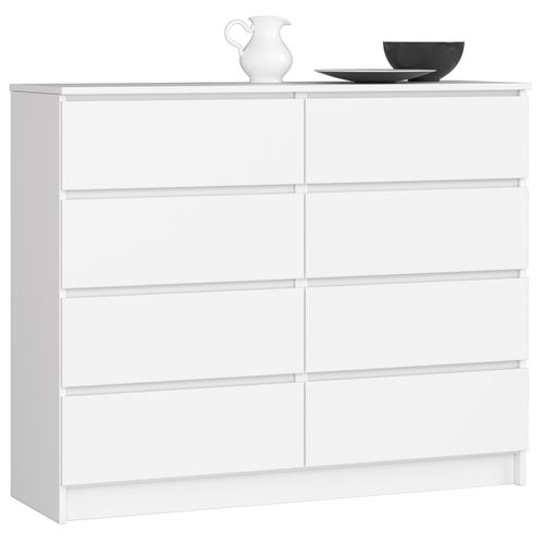 Commode Akord K120 Blanche 120 Cm 8 Tiroirs Façade Blanche 120x40x99 Cm