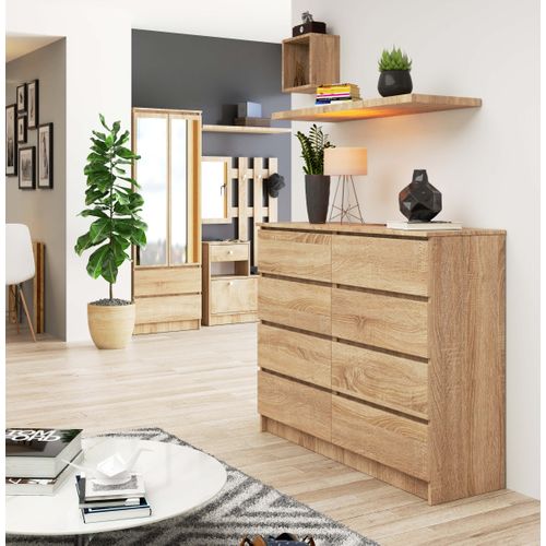 Commode Akord K120 Chêne Sonoma 120 Cm 8 Tiroirs Façade Chêne Sonoma 120x40x99 Cm