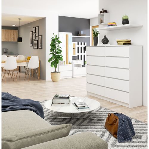Commode Akord K140 Blanche 138 Cm 10 Tiroirs Façade Blanche 138x40x121 Cm