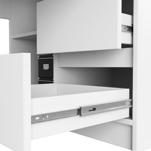 Grand Bureau D'angle Akord Droit B20 Blanc 155 Cm 1 Porte 3 Tiroirs Façade Blanche