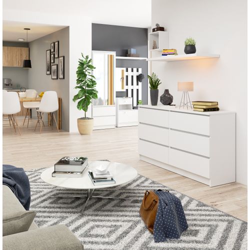 Commode Akord K140 Blanche 138 Cm 6 Tiroirs Façade Blanche 138x40x77 Cm