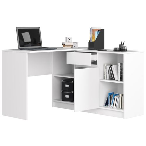 Ensemble D' Angle, Bureau B17 Avec Commode Blanc 120 Cm 1 Porte 1 Tiroir Façade Blanche
