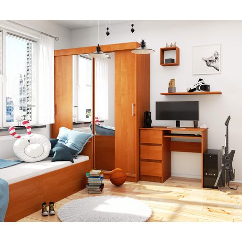 Bureau D'ordinateur Gauche A6 Aulne 90 Cm 3 Tiroirs Façade Aulne 1 Étagère 90x50x77 Cm