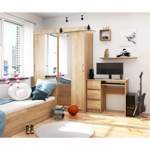 Bureau D'ordinateur Gauche A6 Sonoma 90 Cm 3 Tiroirs Façade Sonoma 1 Étagère 90x50x77 Cm