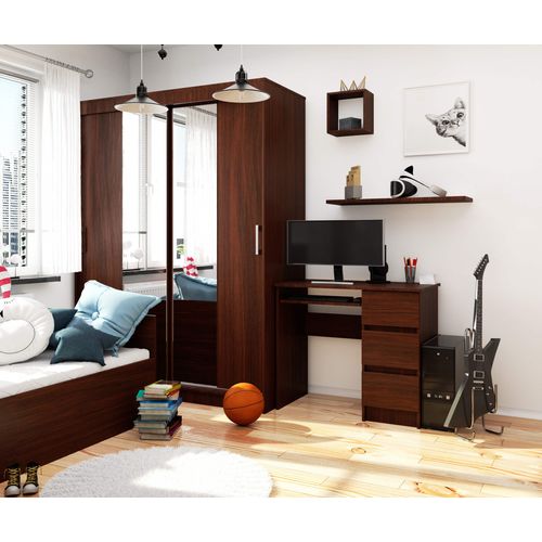 Bureau D'ordinateur Droit A6 Wengé 90 Cm 3 Tiroirs Façade Wengé 1 Étagère 90x50x77 Cm