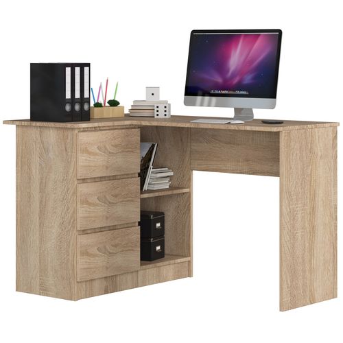 Bureau D'angle Gauche B16 Chêne Sonoma 124 Cm 3 Tiroirs Façade Sonoma 2 Étagères 124x85x77