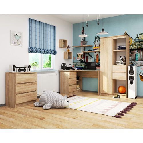 Bureau D'angle Gauche B16 Chêne Sonoma 124 Cm 3 Tiroirs Façade Sonoma 2 Étagères 124x85x77