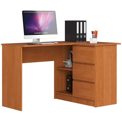 Bureau D'angle Droit B16 Aulne 124 Cm 3 Tiroirs Façade Aulne 2 Étagères 124x85x77 Cm