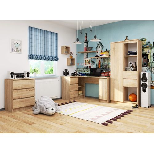 Grand Bureau D'angle Gauche B20 Sonoma 155 Cm 1 Porte 3 Tiroirs Façade Sonoma 4 Étagères