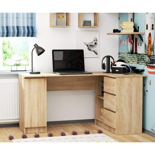 Grand Bureau D'angle Droit B20 Sonoma 155 Cm 1 Porte 3 Tiroirs Façade Sonoma 4 Étagères