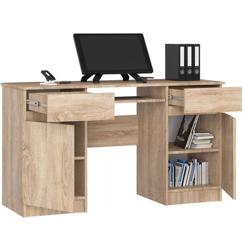 Bureau D'ordinateur Akord A5 Chêne Sonoma 135 Cm 2 Portes 2 Tiroirs Façade Chêne Sonoma