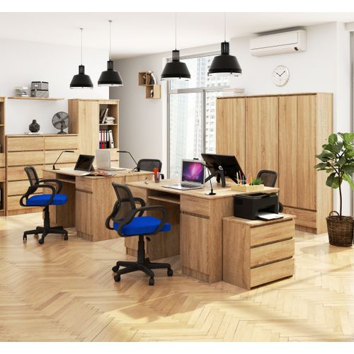 Bureau D'ordinateur Akord A5 Chêne Sonoma 135 Cm 2 Portes 2 Tiroirs Façade Chêne Sonoma