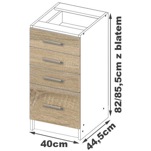 Meuble De Cuisine Bas S40 Lima Modulable Blanc 40 Cm 4 Tiroirs Façade Chêne Sonoma 40x44,5x82 Cm