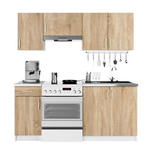 Meuble De Cuisine Haut W30 Lima Modulable Blanc 30 Cm 1 Porte Façade Chêne Sonoma 2 Étagères
