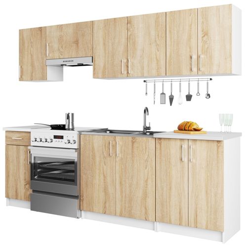 Ensemble De Cuisine Lima Blanc 240 Cm 11 Portes 1 Tiroir Façade Chêne Sonoma 240x44,5x203 Cm
